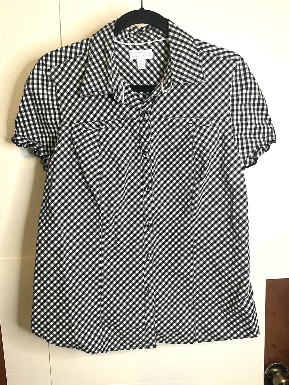 Charter Club Women’s Size 14 Black and White Gingham Button Down Shirt